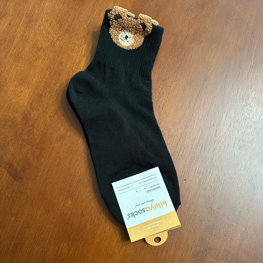 Bundle 2 items for $15! Black Socks with Bear Design - Picture 1 of 6
